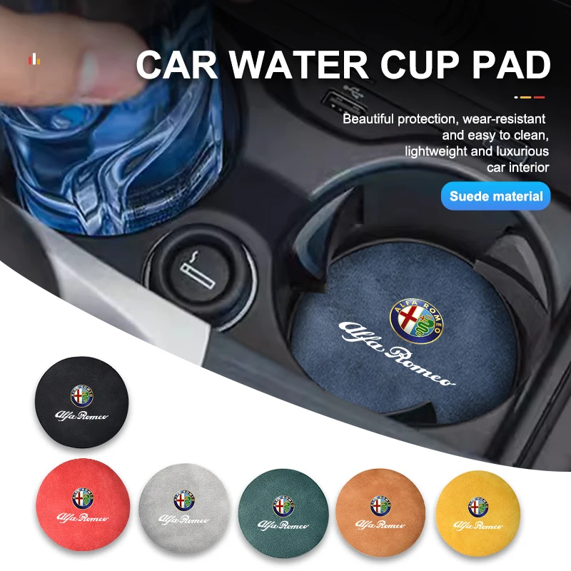 2026年式アルファロメオ用、アルファロメオ専用スエード製車用カップパッドコースター2枚セット、滑り止めドリンクマットアクセサリー、ジュリエッタ940（2010-2014）対応
