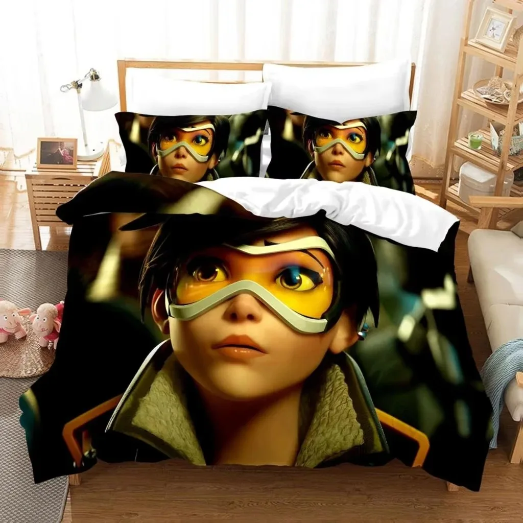 3D Print  Anime Overwatch Widowmaker Bedding Set Bed Cover Pillow Case 3 P CS Cartoon Anime Character Duvet Cover For Boys Queen