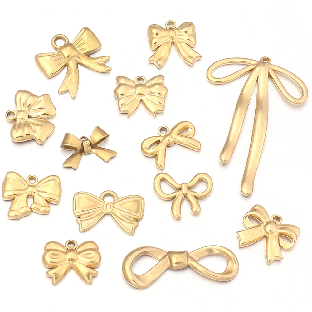 

5pcs Stainless Steel Smooth Bow Charm Pendant New Metal Diy Handmade Necklace Men Women's Necklace Jewelry Pendant Material