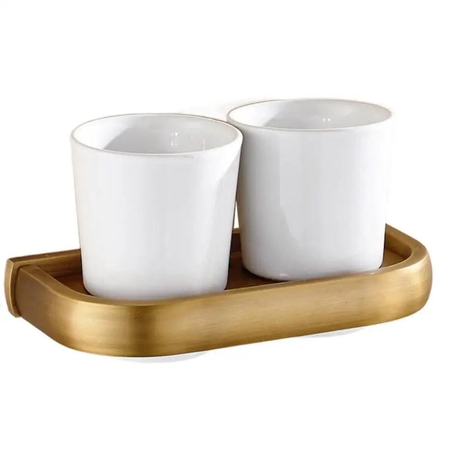 Antique-style toothbrush cup holder, couple's mouthwash cup, double cup rack, ceramic cup holder, bathroom wall mount