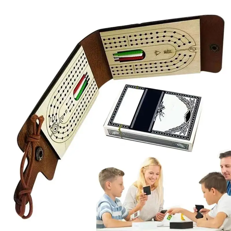 A71Z ensemble de jeu de société de Cribbage pliant jeu de Table amusant avec planche en bois étui en Faux cuir jeu de Cribbage classique avec pont complet