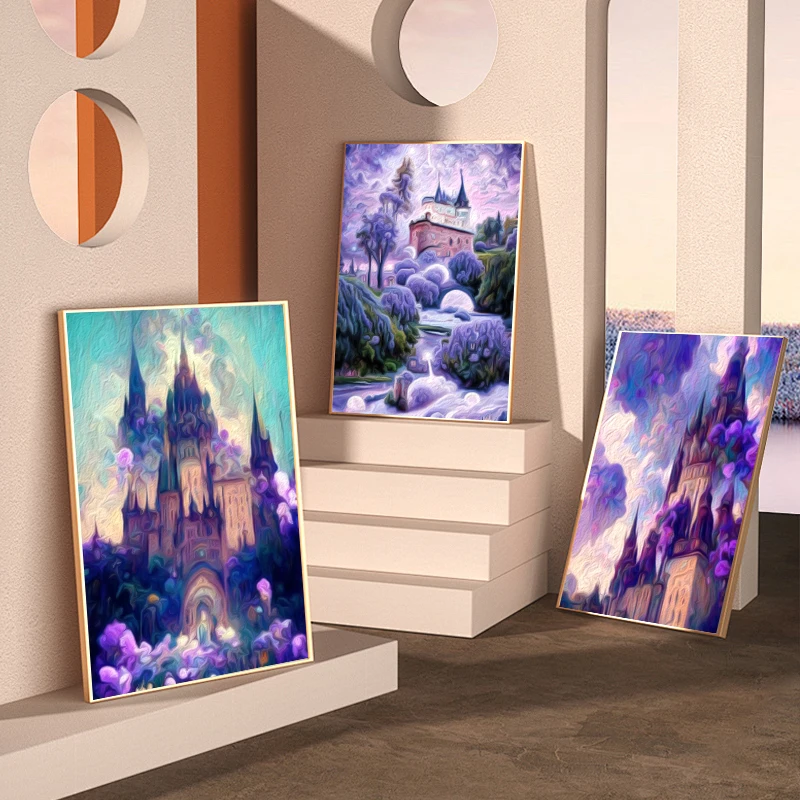 SDOYUNO Painting Paints By Numbers Purple Castle Acrylic Paints Kits Wall Photos Adults Crafts Funky Home Decor Items