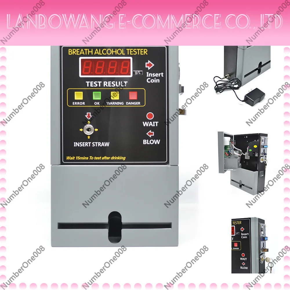Digital Coin-Operated Breath Alcohol Tester Fuel Cell Sensor Public Wall-Mounted Blow Type Detector