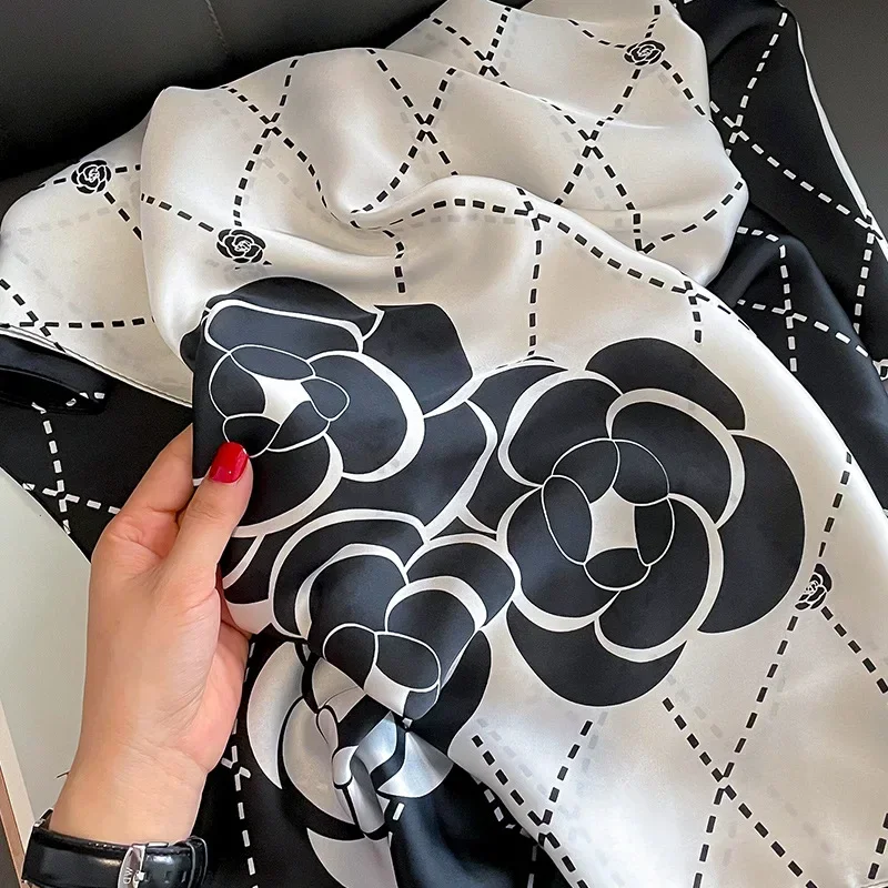 Bufanda de seda de imitación para mujer, chal grande y suave de lujo, Hijab x 90cm de 2024, a la moda, para exteriores, primavera e invierno, 180