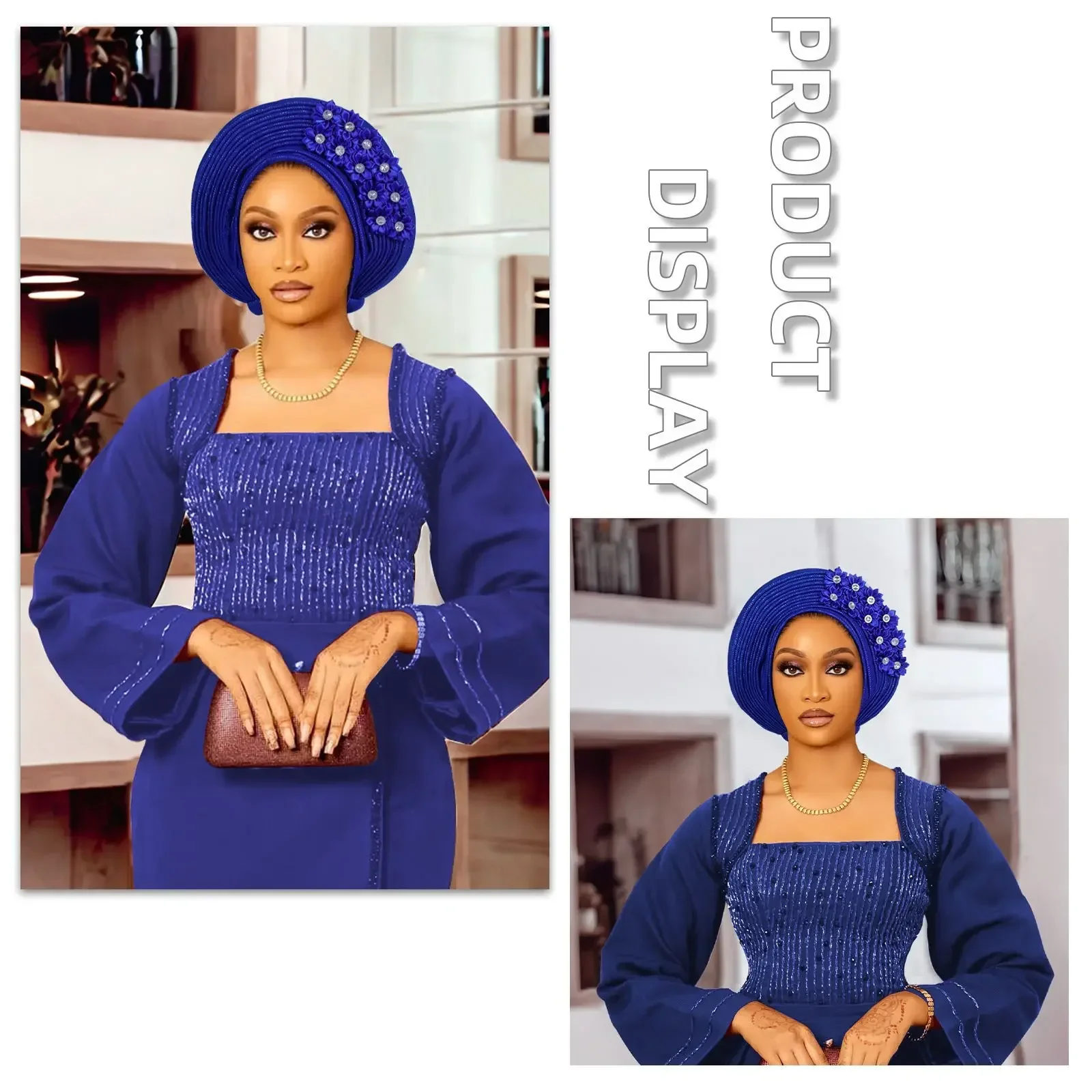 African Headtie Turban Nigerian Aso Oke Diamonds Flower Hijab Hat Muslim Headwear Gele Head Wrap Headtie High Quality Bonnet Cap