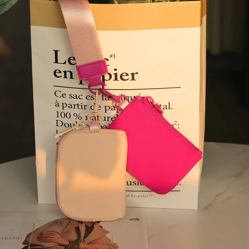 

Double Pouch Wristlet Keychain Wallet Small Zipper Coin Purse Women Portable Detachable Key Card Holder Change Pocket Handbag