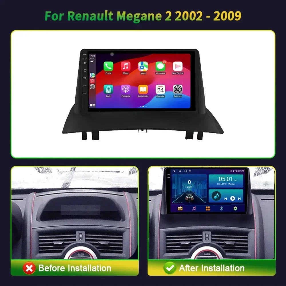 Android 13 Carplay Car Radio For Renault Megane 2 2002-2009 Multimedia Video Player Navigation Stereo screen GPS Carplay 5G WIFI