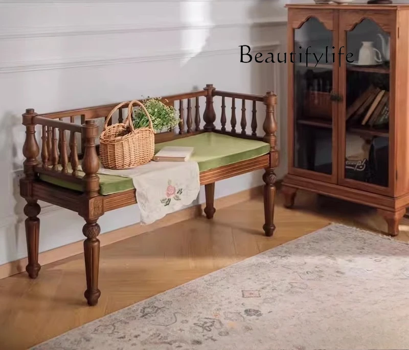 

Solid wood sofa French retro living room three people high sense casual antique small apartment beech simple