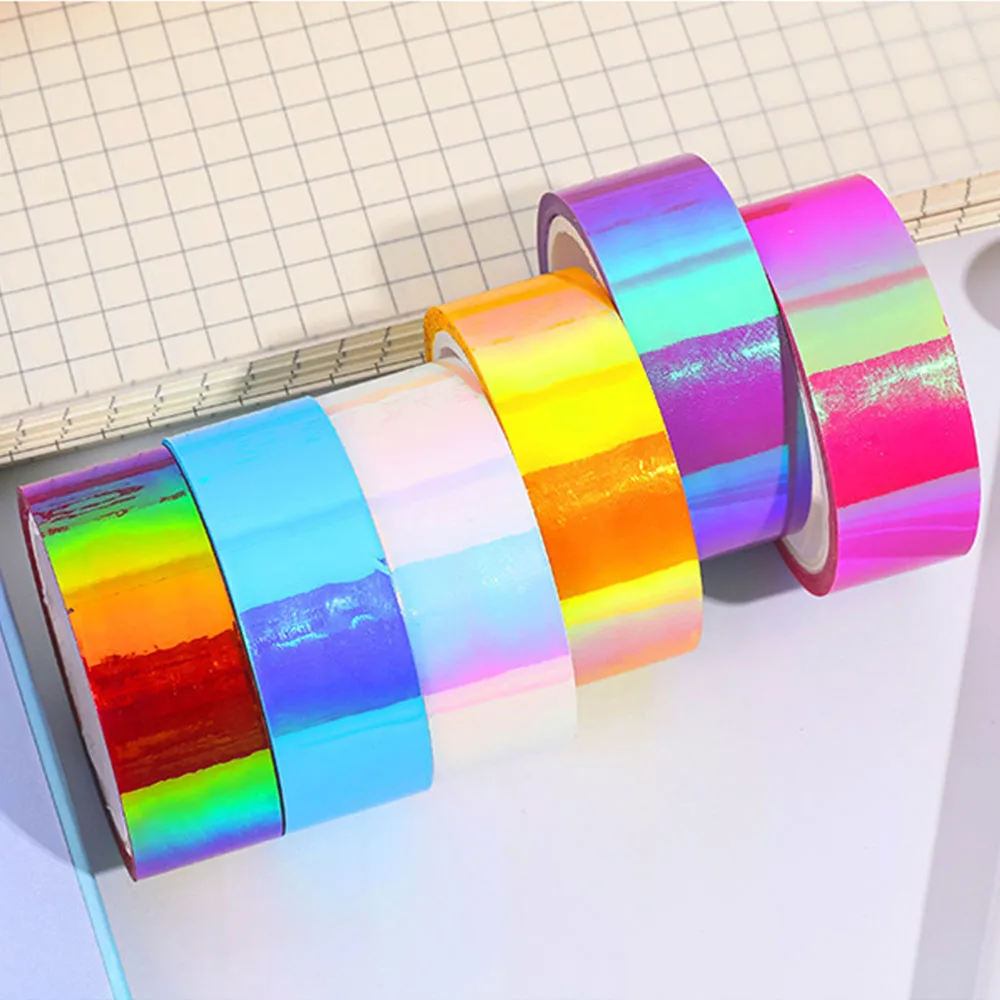 Holographic Sparkle Washi Paper Tape Graphic Waterproof Rainbow Adhesive Tapes DIY Scrapbooking Mirror Wrapping School Supplies