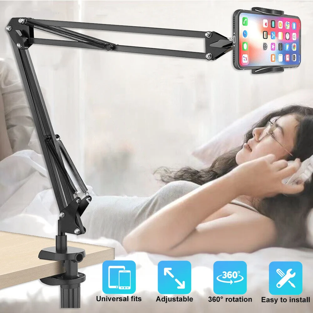 Faltbarer Tablet-Ständer fürs Bett, Universeller Flexibler Aluminium-Tablethalter mit 360-Grad-Rotation für iPad/iPhoneX/iPad Pro