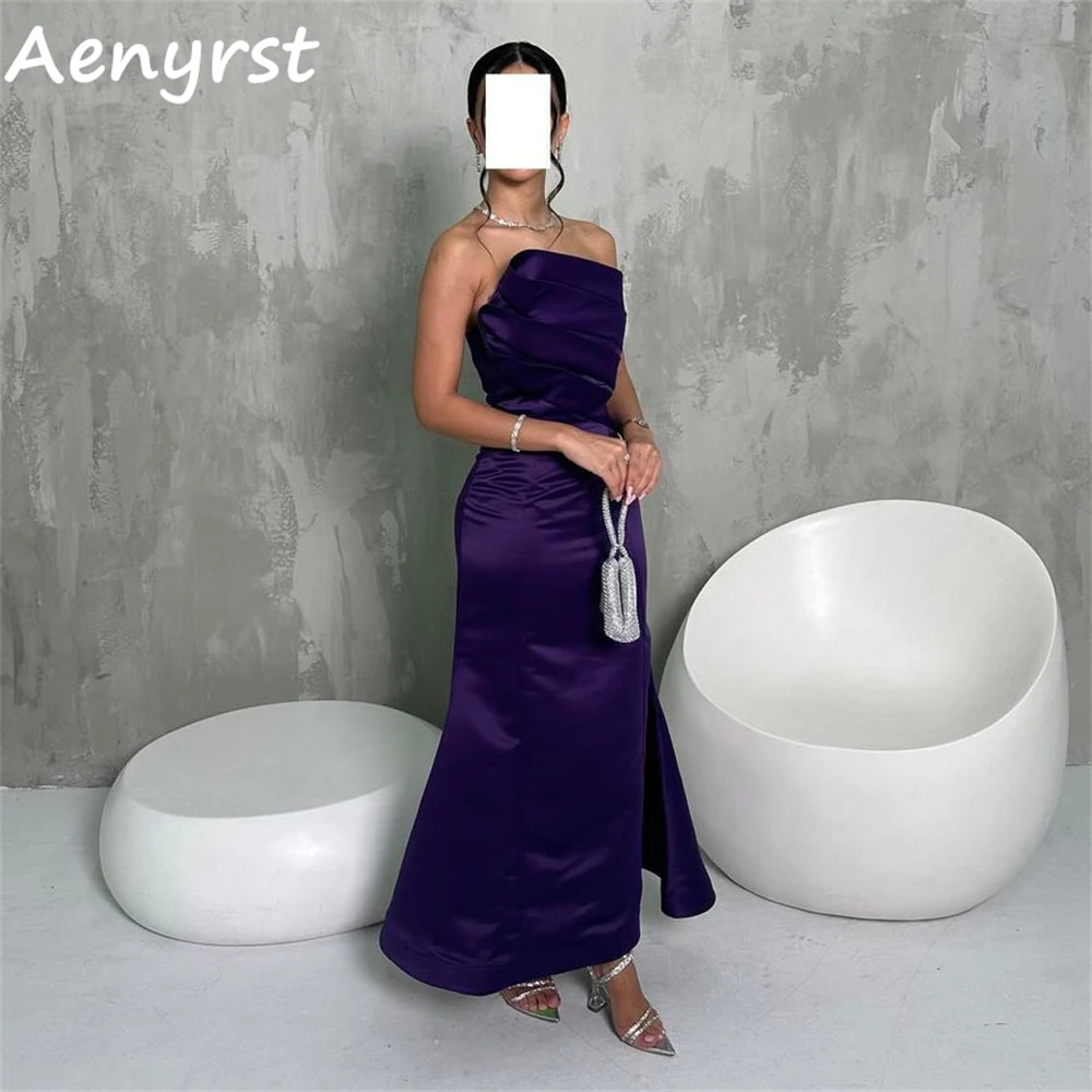 

Aenyrst Grape Purple Вечерние платья русалки без бретелек Атласное платье для выпускного вечера с разрезом до щиколотки Длинные вечерние платья فساتين السهرة