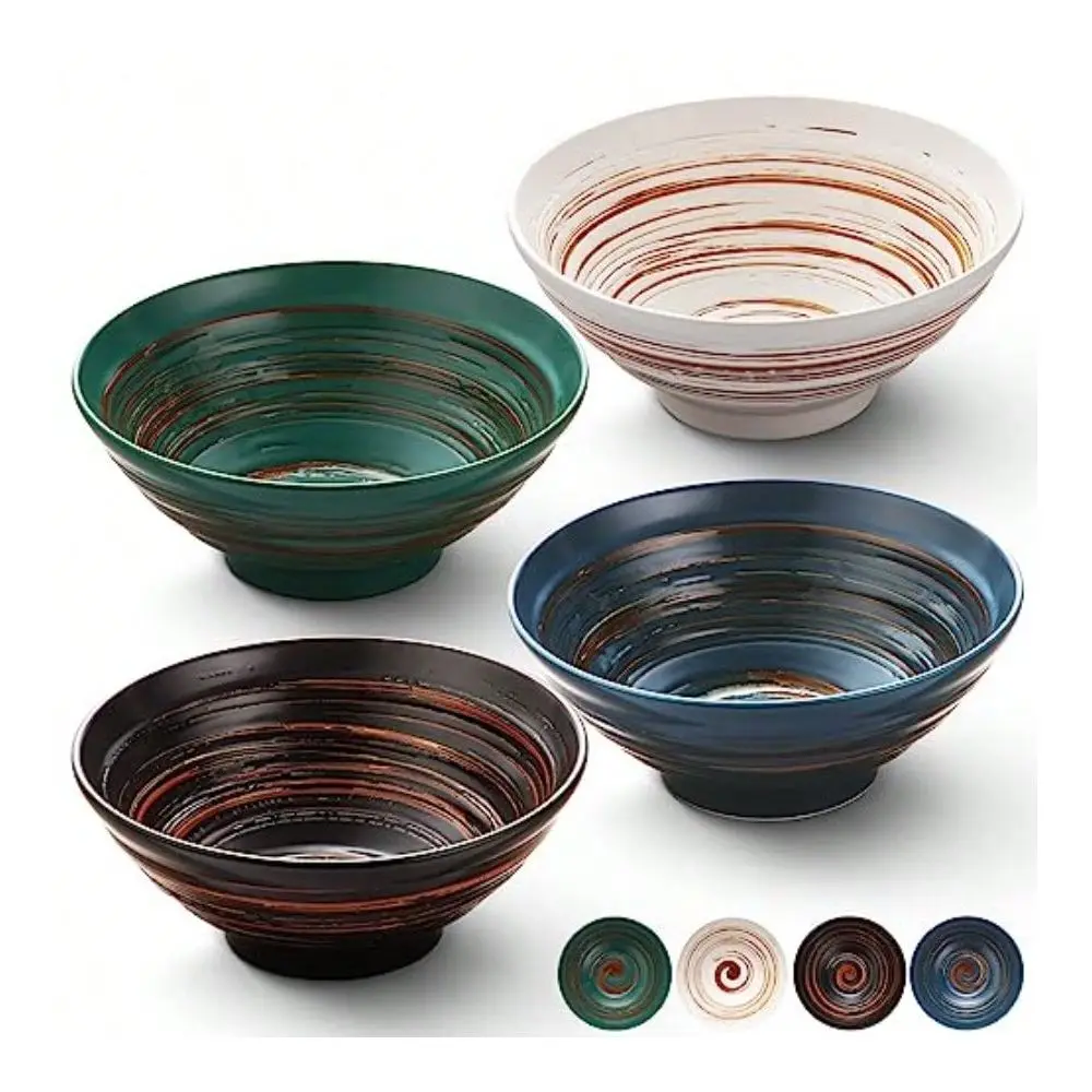 Juego de 4 tazones para ramen de 35 oz, tazones grandes de estilo japonés para servir ensalada, udon, soba, pho, pasta, sopa asiática, fideos, ideal para cenar