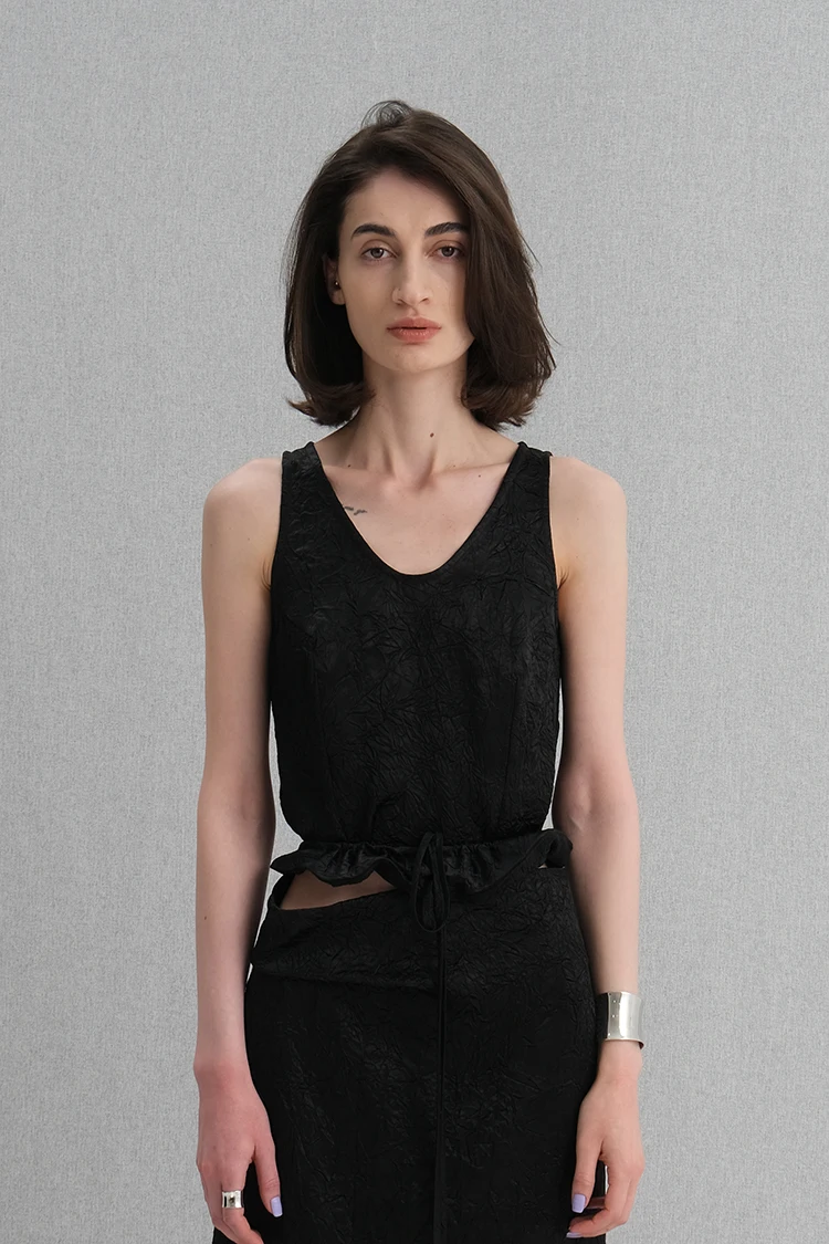 

Bla Pleated Acetate Waist Cinching Dstring Vest PICAL ME SS22 Summer Women's Faion Tight Fit Tank Top