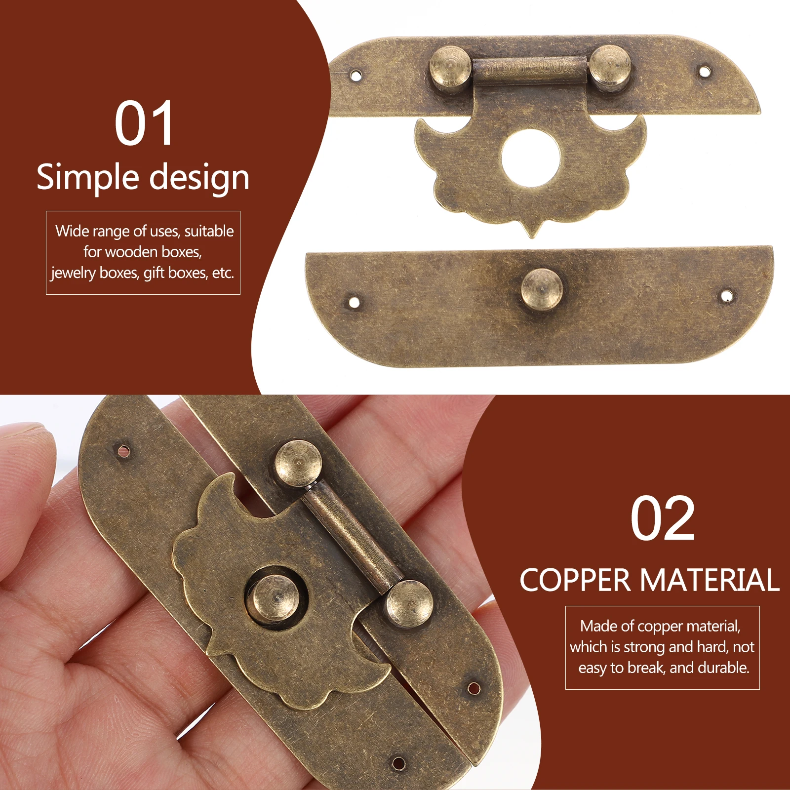 

Copper Box Latch for Jewelry Wooden Gift Suitcase Cabinet Hardware Durable Retro Easy Install Practical Strong