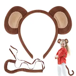 Monkey Costumes Set Animal Ears and Tail Set Monkey Fancy Dress Accessories Plush Ears Headband Halloween Cosplay Props