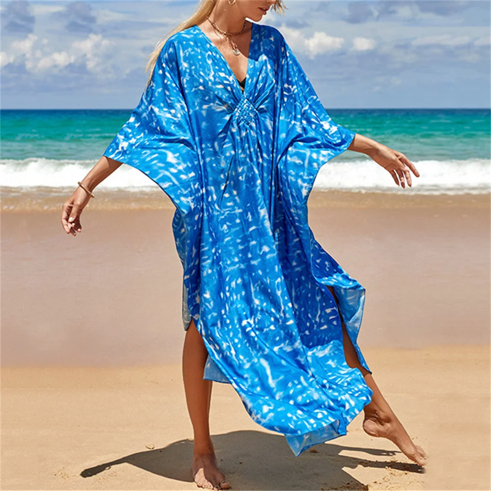 2022 New Kaftan Beach Zebra Print SnakeSkin Swimsuit Cover Up Kimono Plage Beach Robe Femme Long Dress Sarong Dress Beachwear