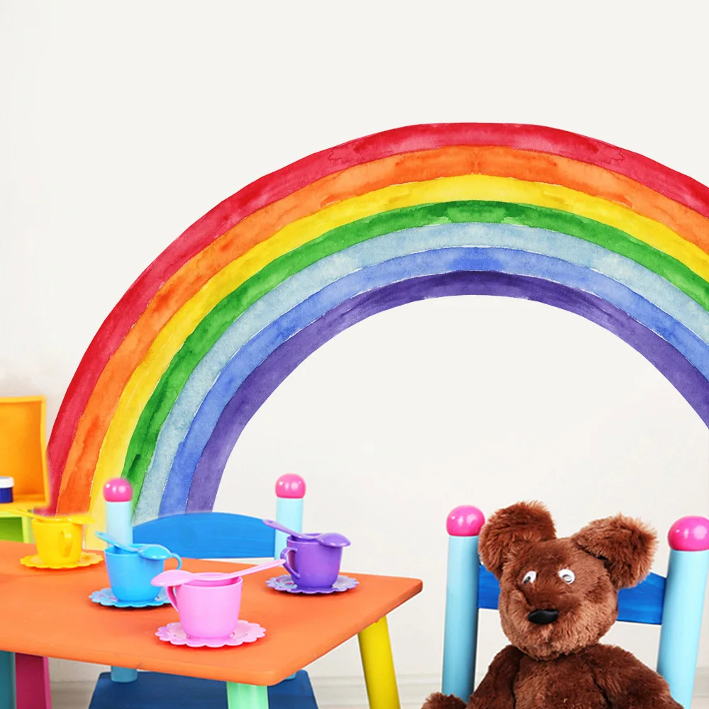 Cartoon Nordic Scenery Watercolor Rainbow Wall Sticker For Children's Room Background Wall Decoration Self Adhesive Sticker Kids