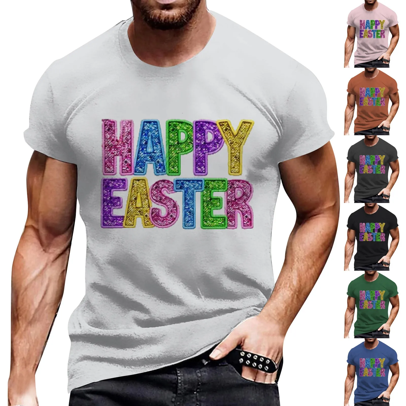 Black Tees Tops Street Casual Easter Tshirt Easter Print T-shirt Patter T Shirt Men And Women Letter Print Short Sleeve