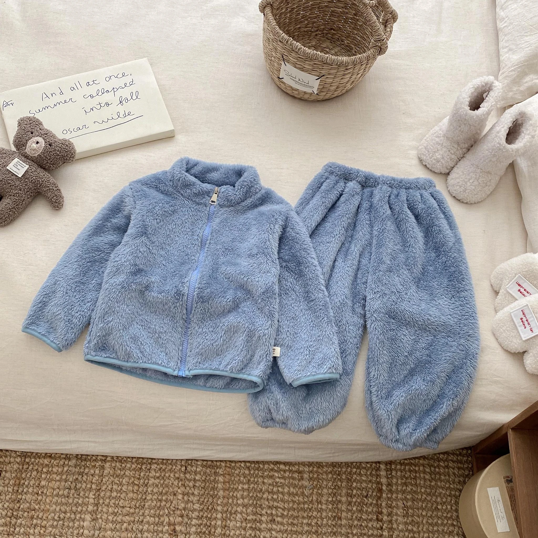 الوردي أفخم معاطف + السراويل 2 قطعة/مجموعة للفتيات ملابس الخريف الشتاء الدافئة ملابس المنزل غير رسمية وتتسابق ملابس أطفال الدعاوى القطيفة #5