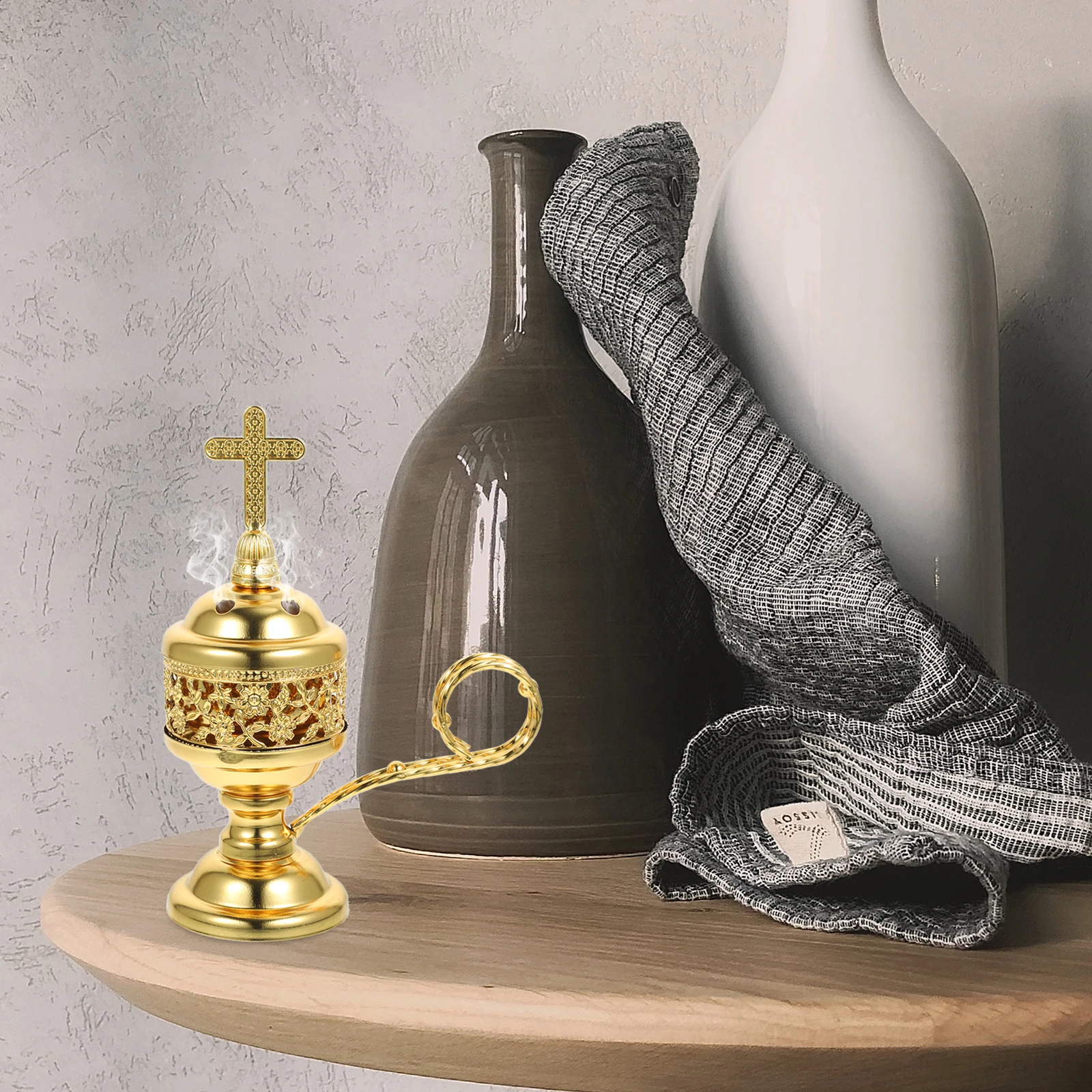 

Metal Middle East Incense Cone Burner Tall Base Portable Lightweight Arabic Censer Aromatherapy Furnace Home Office Decor