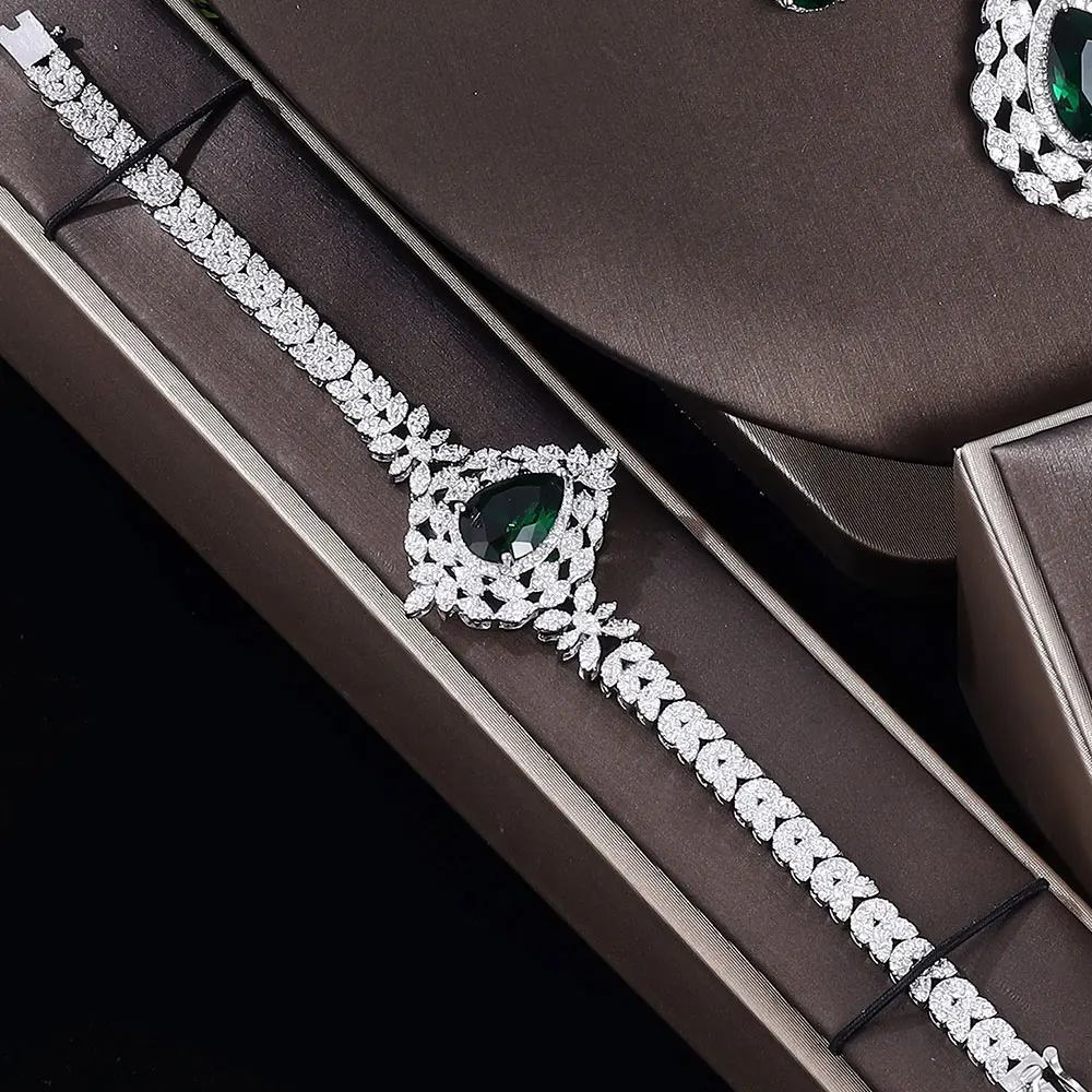 

Модный высококачественный ювелирный набор из циркония с зелеными кристаллами, роскошный свадебный комплект в стиле Дубай, подарок на день рождения, для выпускного вечера, повседневного ношения