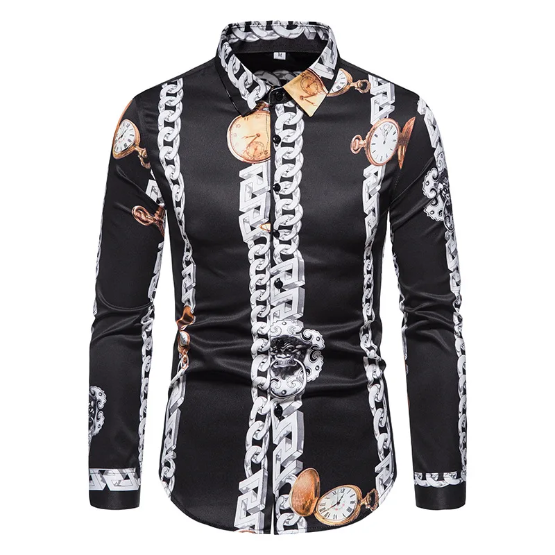 

Роскошная брендовая рубашка с принтом для мужчин, облегающие повседневные рубашки с длинным рукавом, уличная одежда в британском стиле, гавайская рубашка для пляжного отдыха