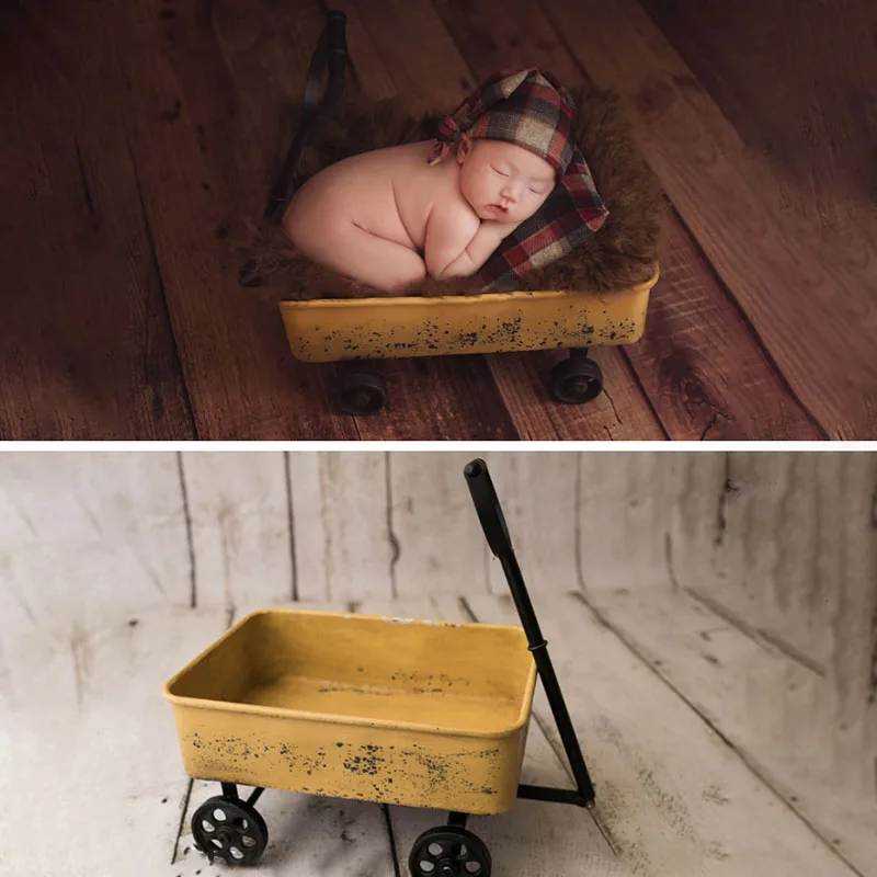 Retro Style Newborn Photography Props Iron Mini Stroller Infant Posing Accessories Studio Baby Photo Decorative Container