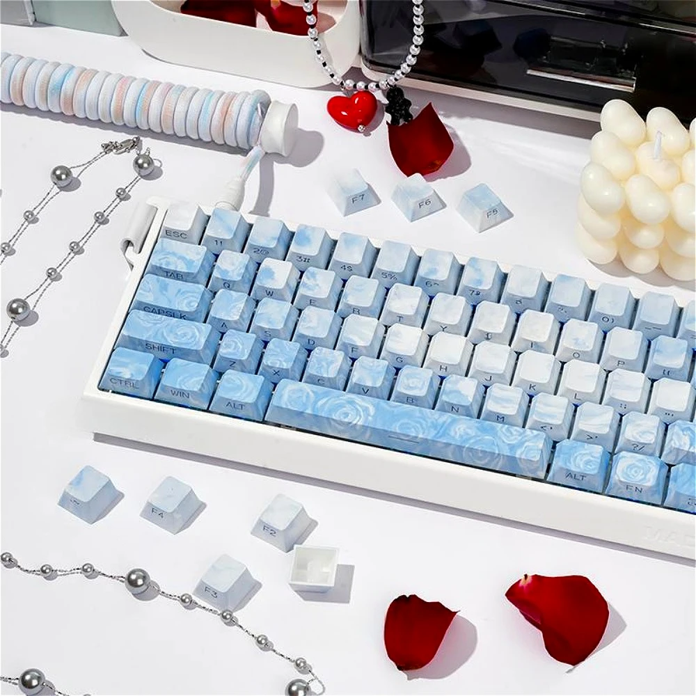 

Изготовленные на заказ колпачки для клавиш Mac PBT: ледяной синий прозрачный, сублимационная гравировка, 68-104 клавиш