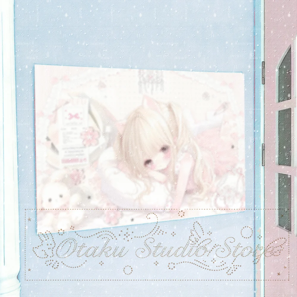 きらきら Pale Cream Tone Cat Girl Tapestry Bow Lace Decor Bedroom Wall Backdrop Dreamy Lying‑down Anime Girl Tapestry Plush Toy Vint
