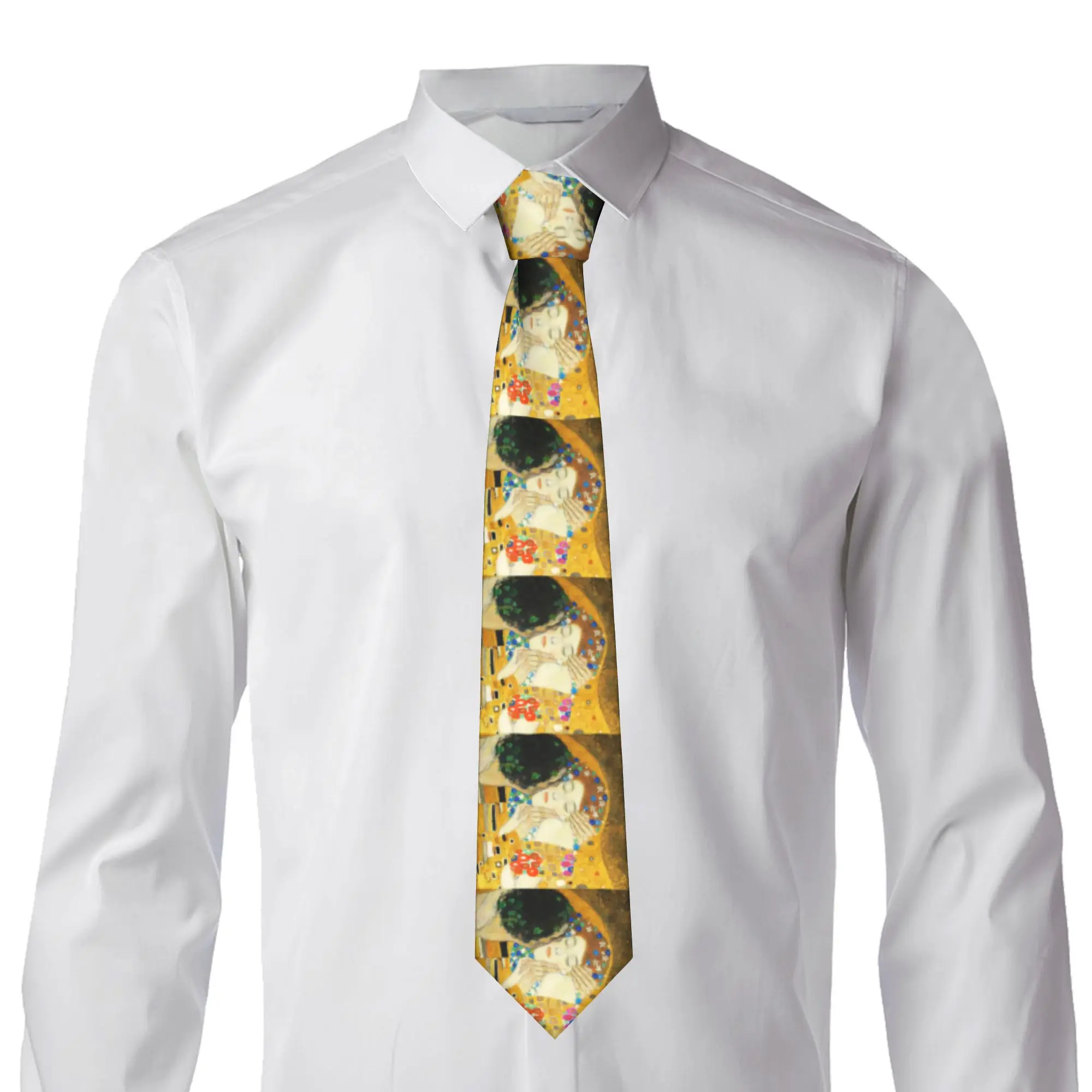 Fashion Klimt Kiss Neck Tie Men's Silk Gustav Klimt Freyas Art Necktie for Wedding Cravat