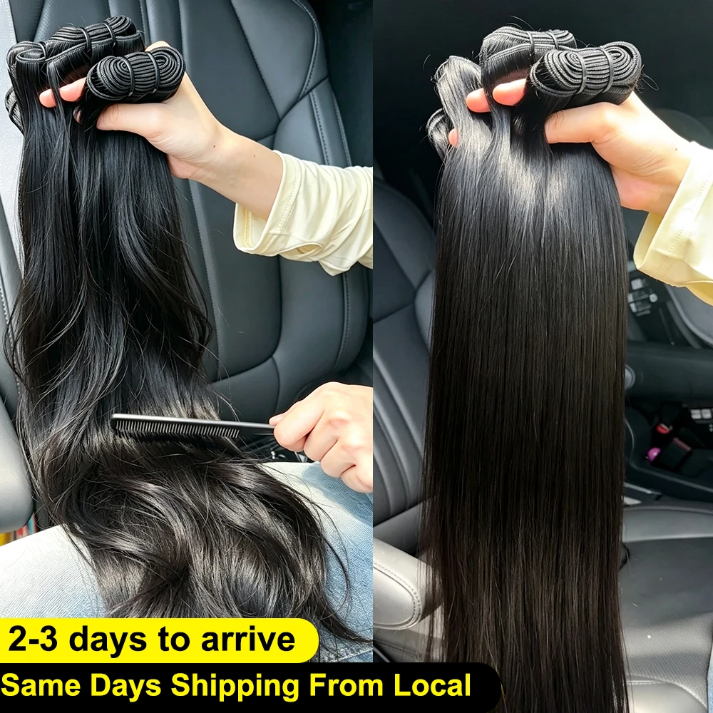 30 40 Inch Straight Human Hair Bundles 16A Double Weft Bone Straight Brazilian Virgin Raw Hair Extensions Natural Black Color 100% Unprocessed Pure Weave Bundle Deals
