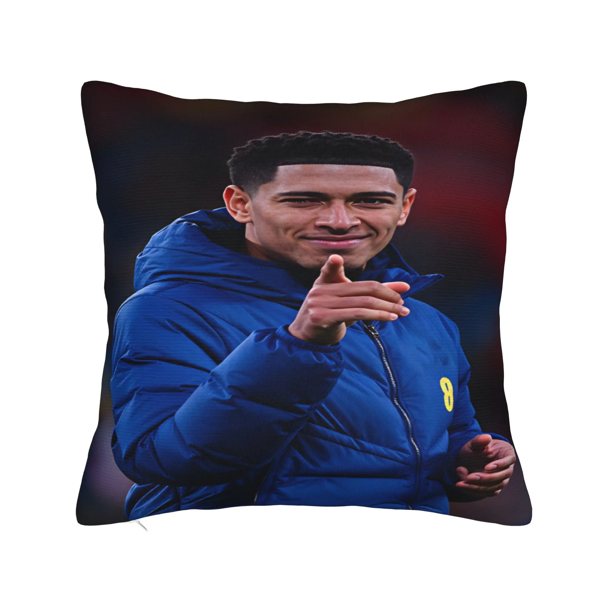 Jude Bellingham Blue Coat Pointing Forward Pillow Cover Retro Pillow Case For Sofa Bedroom Home Decor Cushion Cover Present