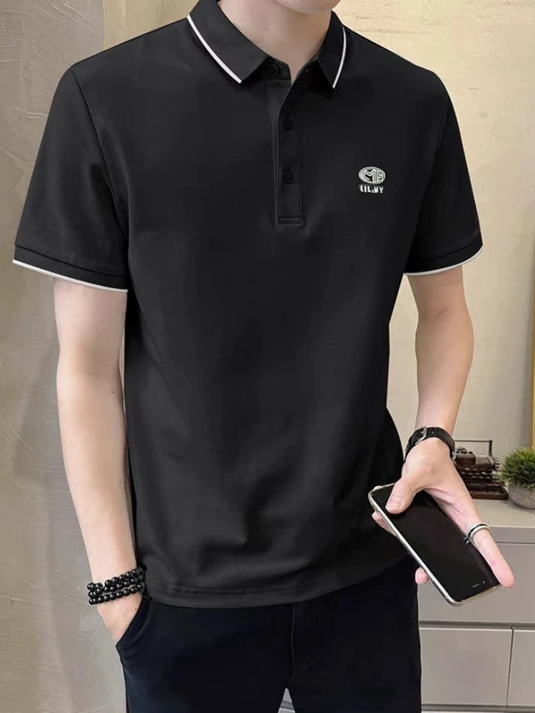 New Summer Men's Polo Shirt Short Sleeve Collar T-Shirt Trendy Embroidery Jersey Pique Wear