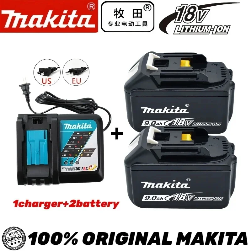 Makita 18V 9000mAh Rechargeable Power Tools Battery With LED BL1830 BL1850 BL1860 Battery Charger Set With Working Light