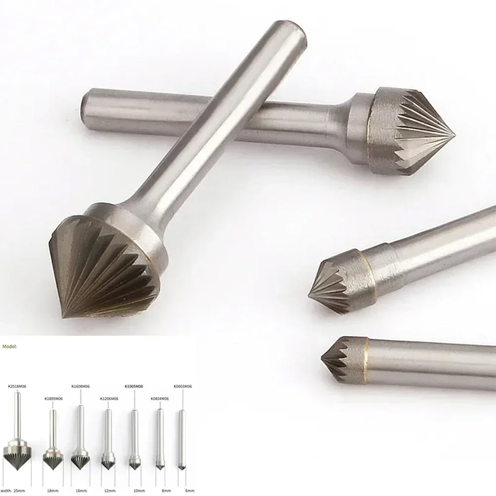 Rotary File 90 Degree Chamfer Grinding Head Conical Alloy Hard Metal Grinding Head K-Type File Boring Rotary File Carving Tool