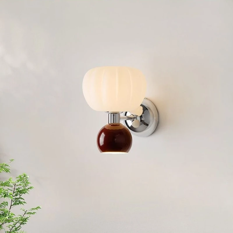 Modern Pumpkin Shape Wall Light Creamy Minimalist LED Wall Mounted Light for Kids Room Bedroom Nursery Living Room Home Decor