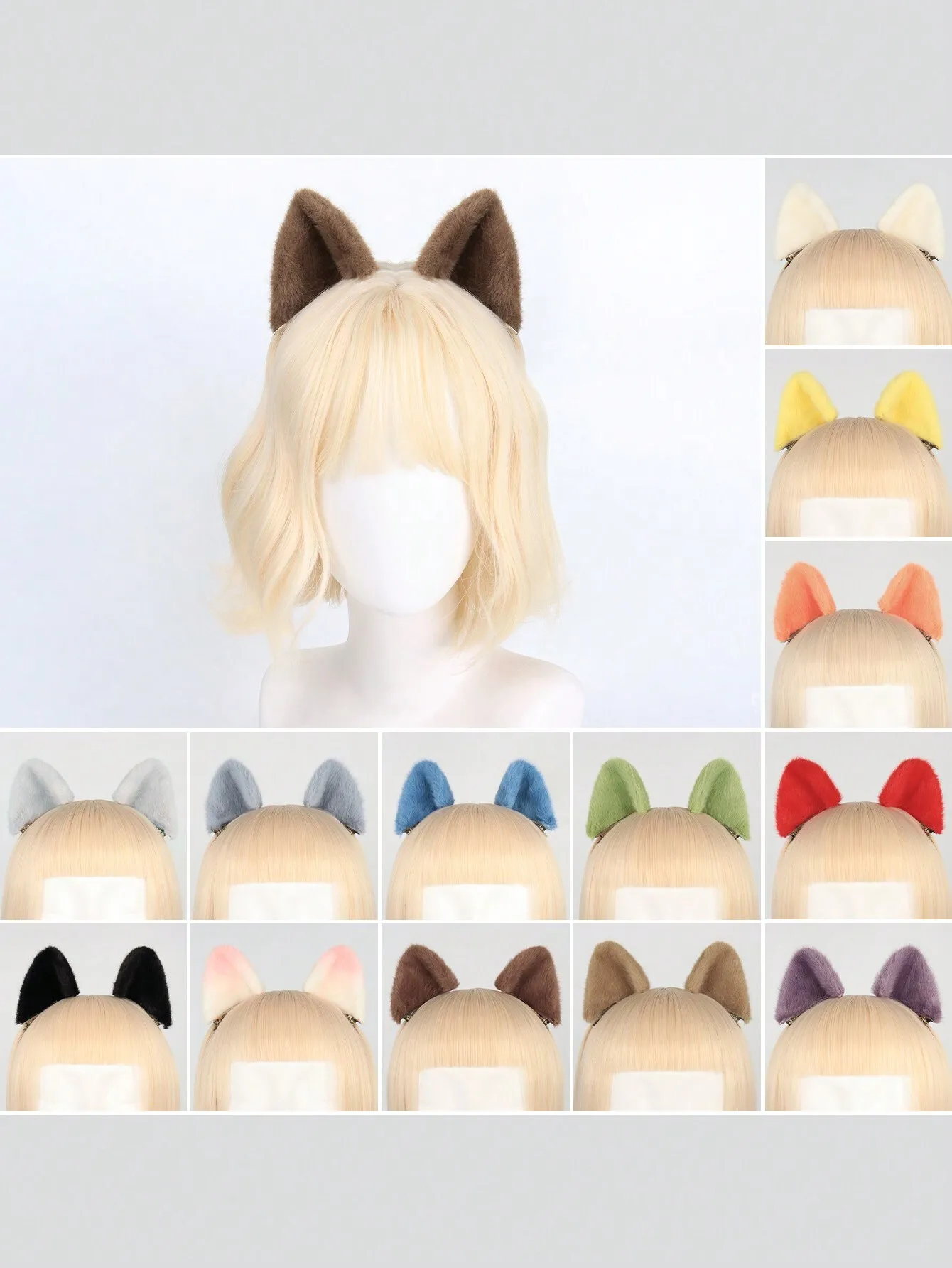 

14 Color Handmade Plush Cute Cat Ear Hair Clips, Realistic Animal Ear Hairpins For Party, Stage Performance, Cosplay, Live Streaming Halloween