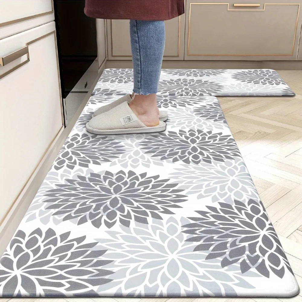 1pc Non-Slip Kitchen Mat 48x17 Inch, High Quality Rubber Cushioned Standing Mat with Floral Design for Floor, Sink, Laundry & Home Office - Heat-Resistant Non-Woven Fabric, Kitchen Mats for Floor, Sink Area Mat, Stylish Floor Decor