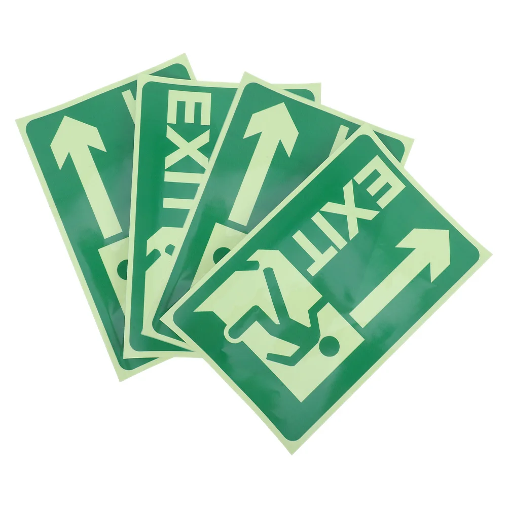 4Pcs Night Glow Exit Sign Sticker Luminous Adhesive Emergency Safety Decal for Mall Office Evacuation Guidance