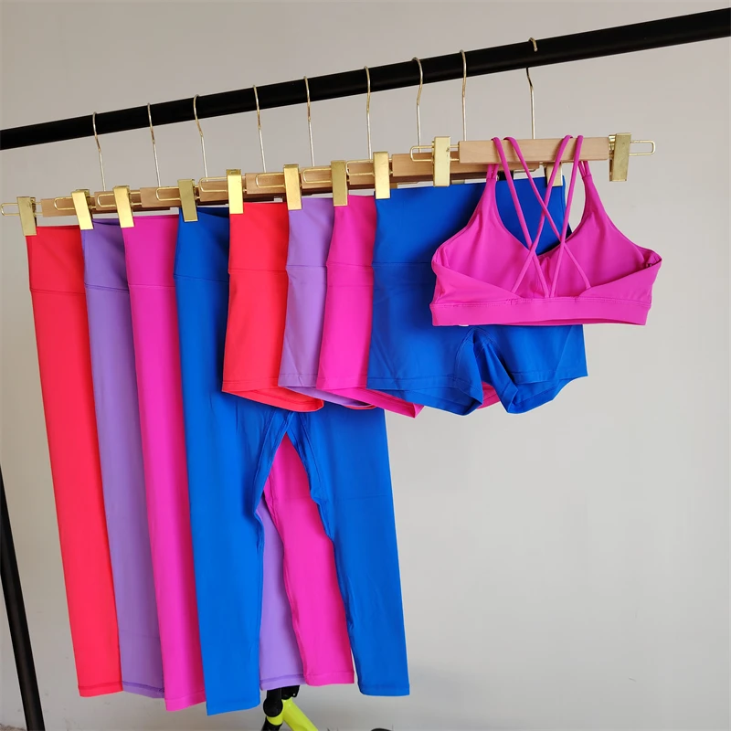 

Solid Color Yoga Sports Suit 3-Piece Gym Women's Fitness Clothes Running Exercise Pilates Fashion Hot Girl Tight High Waist Suit