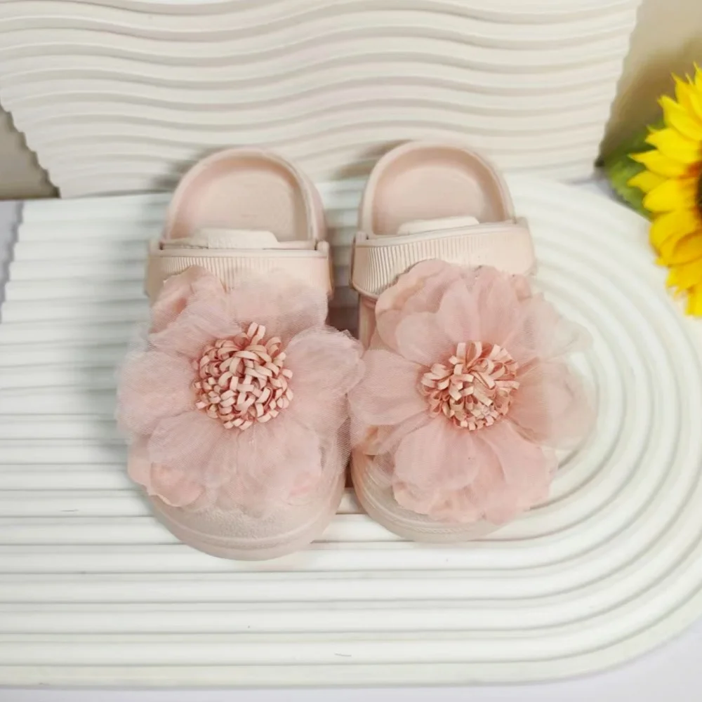 

Summer casual slippers comfortable soft sole DIY pink flower breathable children's slippers indoor outdoor walking travel sandal
