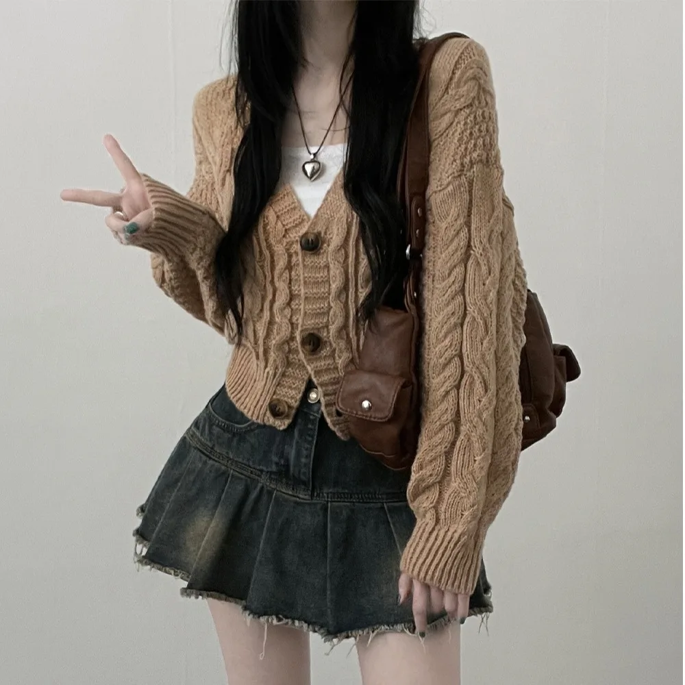 

Шикарный вязаный свитер V-Ne, женский ор Све Long Sve, весна-осень, облегающая футболка на пуговицах, открытый кардиган, повседневный топ