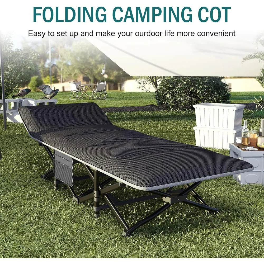 

Camping cot for adults, rollaway bed with cushions, portable bed with tote bag, office use, outdoor travel stand 450 lbs