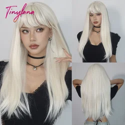 Long Straight White Platinum Synthetic Wigs with Bangs for Women White Blonde Cosplay Lolita Wig Natural Hair Heat Resistant Use