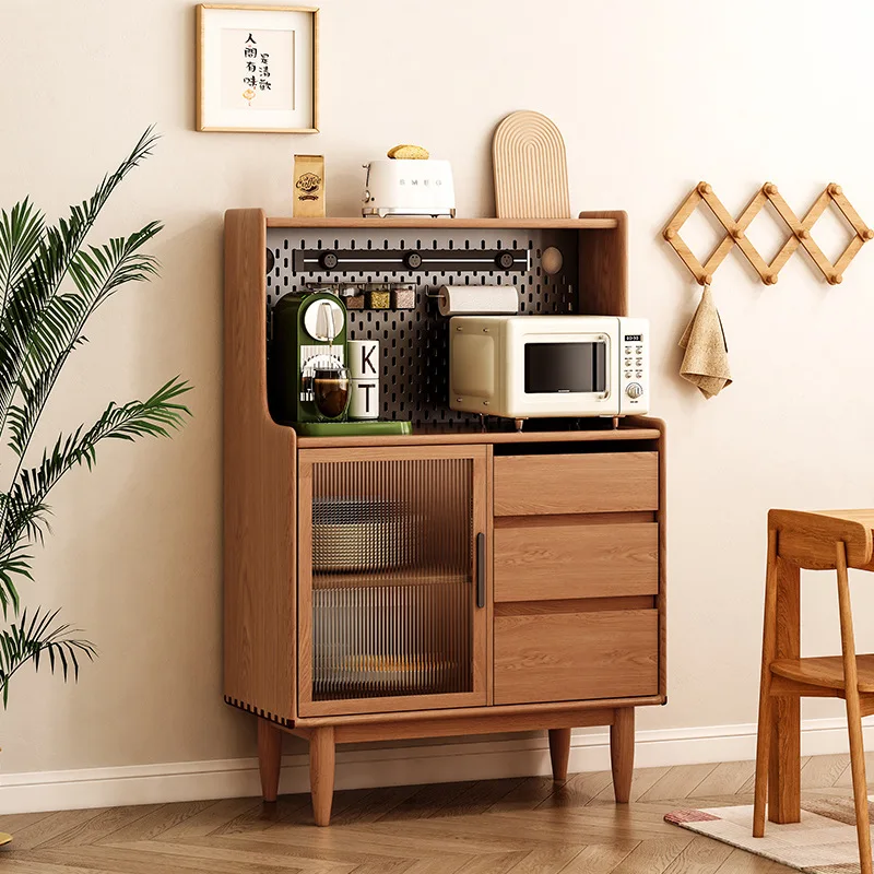 Cherry wood dining side cabinet Japanese-style solid wood tea Nordic storage living room wall coffee machine placement table
