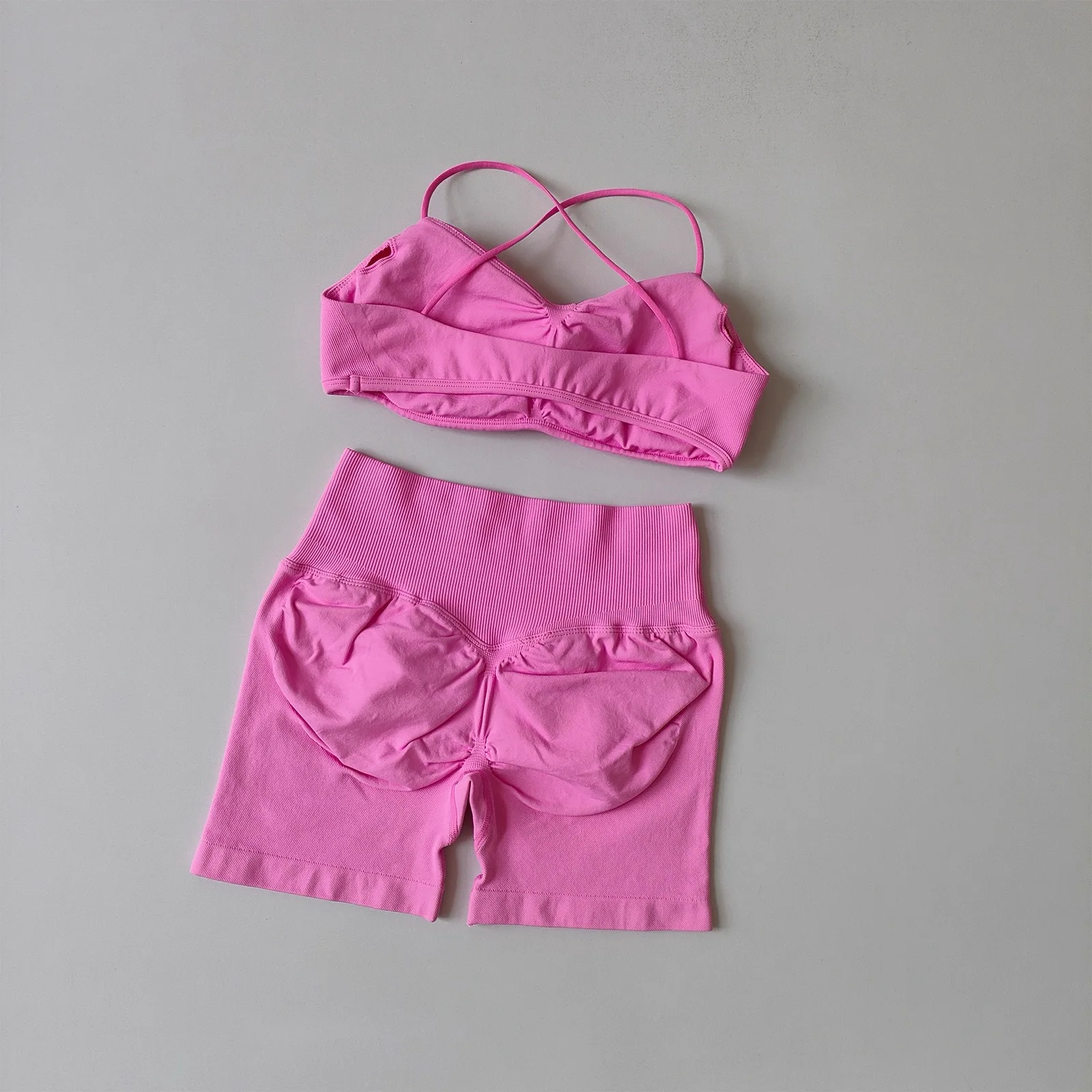 2-teiliges Set aus Sport-BH und Shorts mit hoher Taille, Bauch- und Hüftformung, stoßdämpfend, Neckholder, Yoga-Set, Lauf- und Fitness-Set – Detail 8