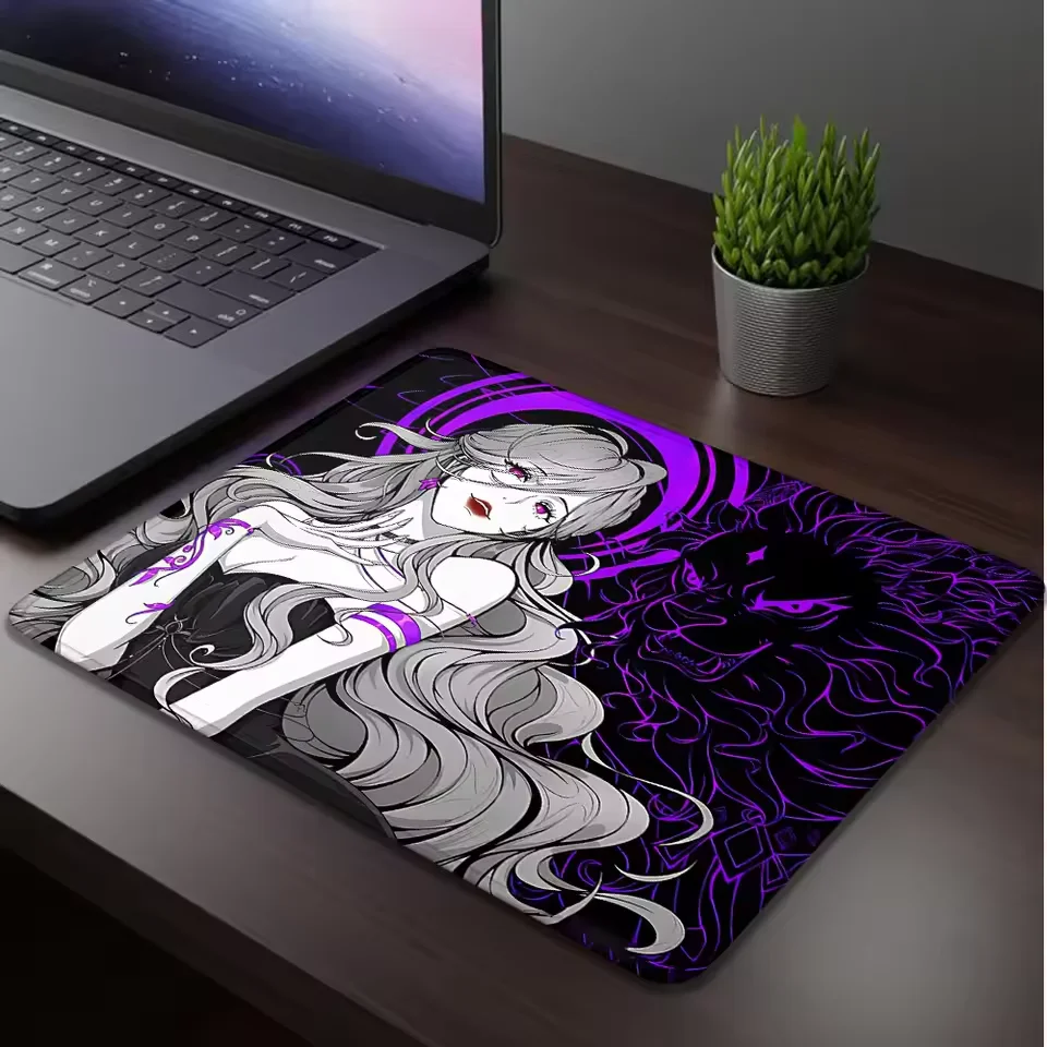 Japanese Gothic Purple Lion Tattoo Multi Eyed Monster Anime Girl Glass Mouse Pad Ee-sports Gaming Keyboard Desktop Decoration