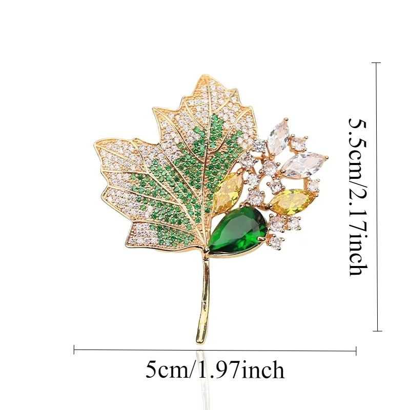 Vintage Green Crystal Maple Leaves Brooches for Women Luxury Rhinestone Flower Wedding Banquet Party Dress Brooch Pins Jewelry image 4