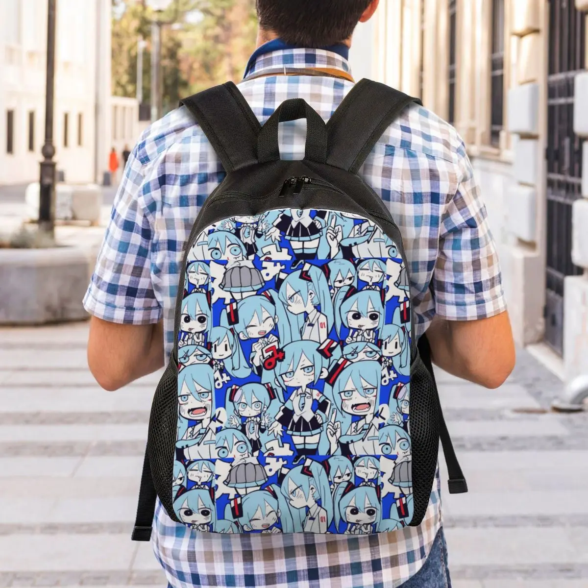 Mochilas personalizadas Hatsuned Mikues para mulheres e homens, bolsa escolar resistente à água com impressão de livros