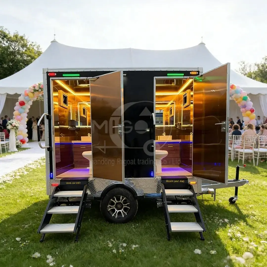 Luxury Portable Restroom Trailer with LED Lighting Modern Interior for Events - Mobile Bathroom Solution